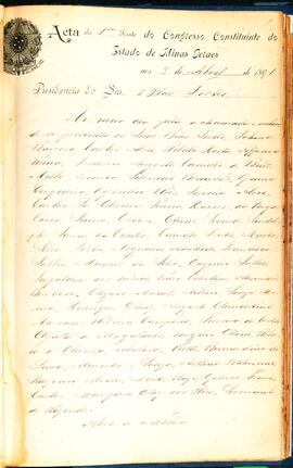 Ata da 1ª Sessão do Congresso Constituinte do Estado de Minas Gerais