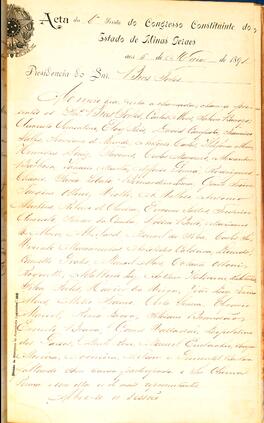 Ata da 6ª Sessão do Congresso Constituinte do Estado de Minas Gerais